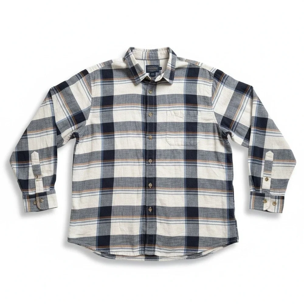 Pendleton XXL Blue Tan Plaid Linen Blend Long Sleeve‎ Button Down Shirt